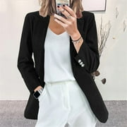 Texiao Wide Neck Plus Size Tops For Women, Black Plus Size Jackets For Women, Women's Autumn and Winter Corduroy Cardigan Temperament Slim Solid Color Leisure Occupation Small Suit Jacket